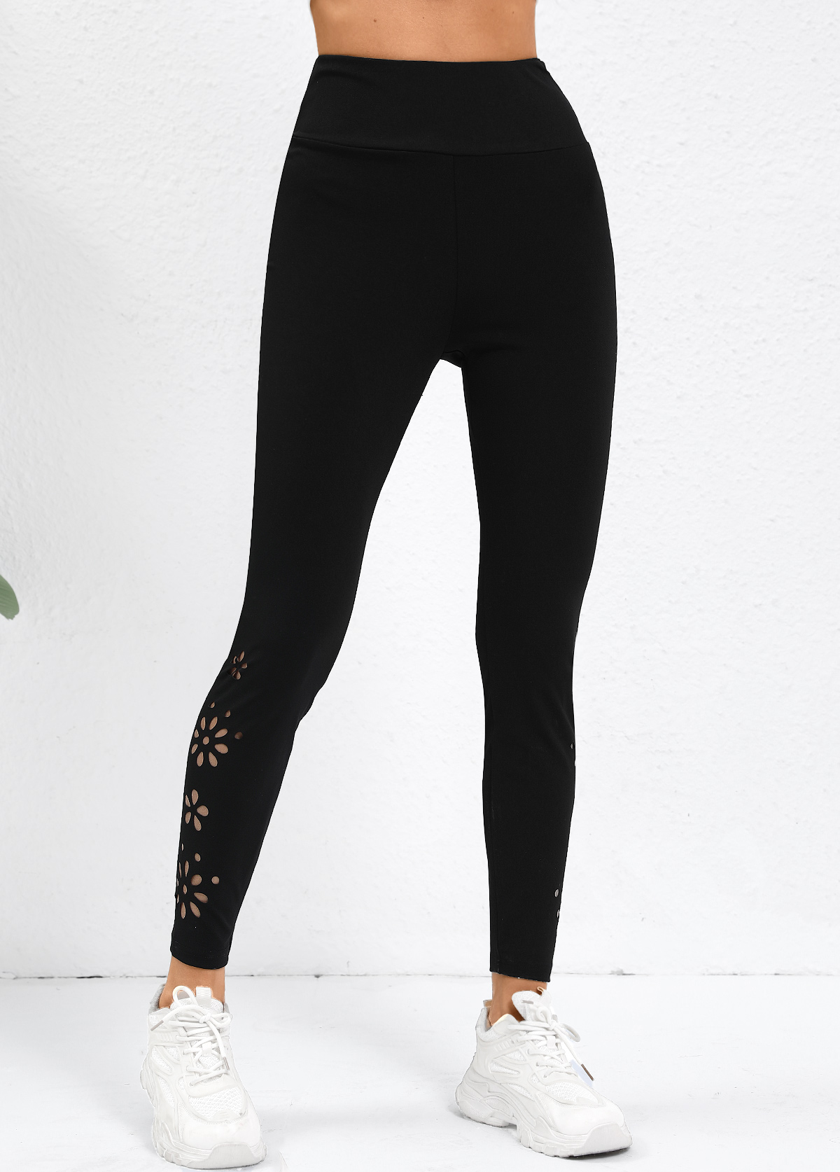 Black bottoms,Plain Color bottoms,Black High Waisted Elastic Waist Ankle Length Leggings