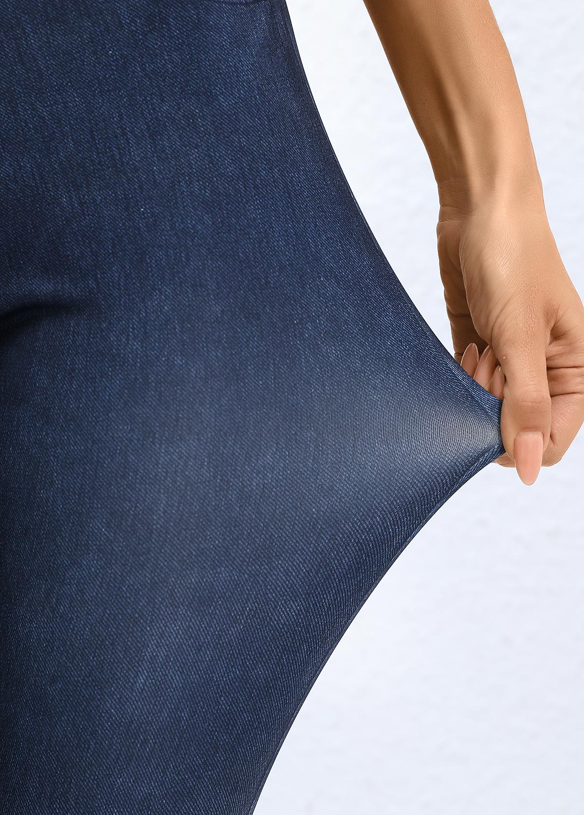 Denim Blue bottoms,Plain Color bottoms,Denim Blue High Waisted Elastic Waist Ankle Length Leggings