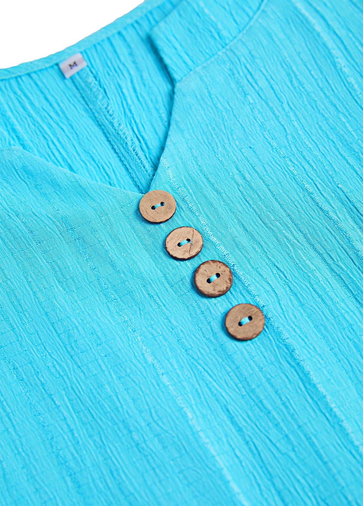 Blue plus size,Plain Color plus size,ROTITA Plus Size Button Blue Split Neck T Shirt