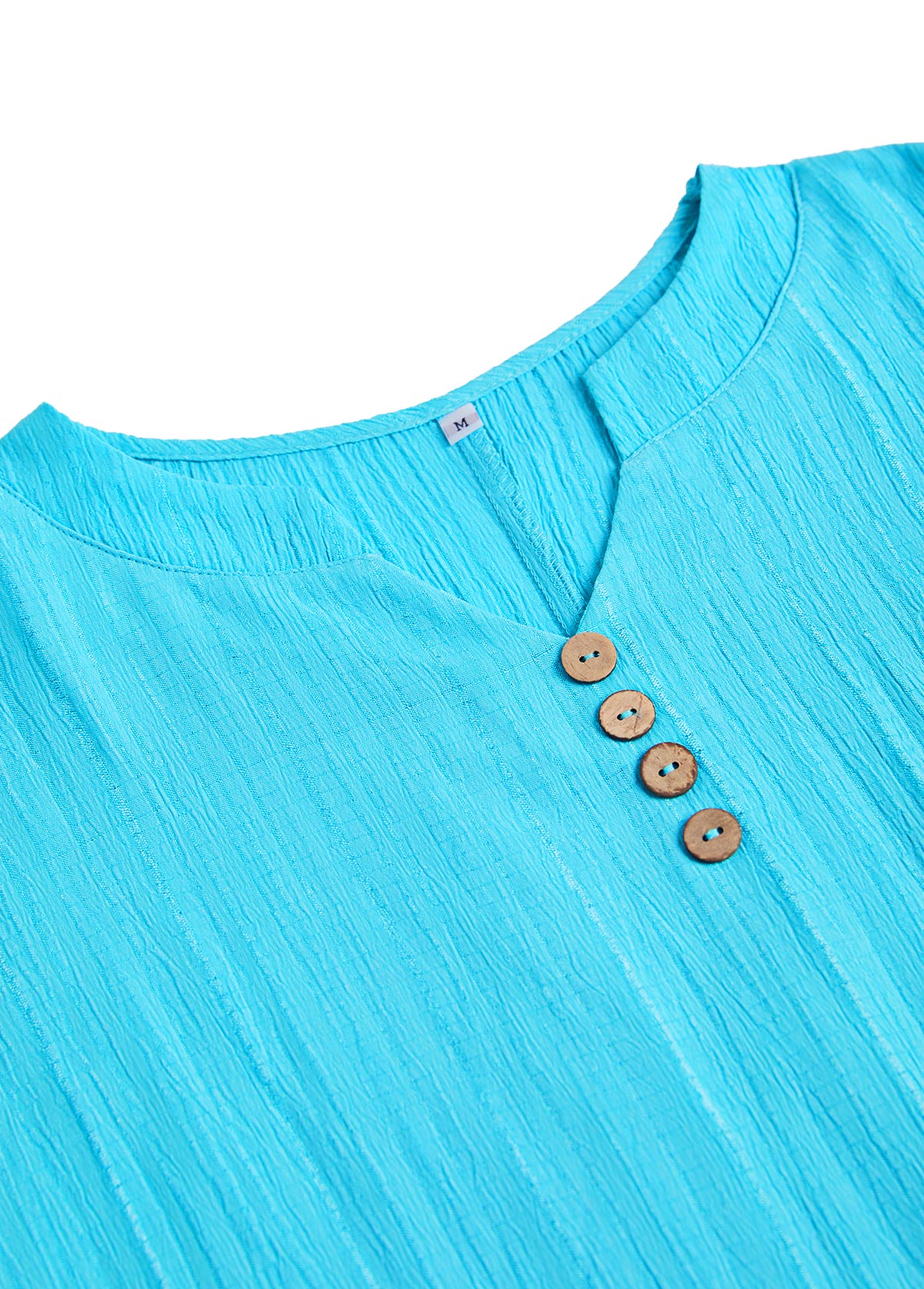 Blue plus size,Plain Color plus size,ROTITA Plus Size Button Blue Split Neck T Shirt