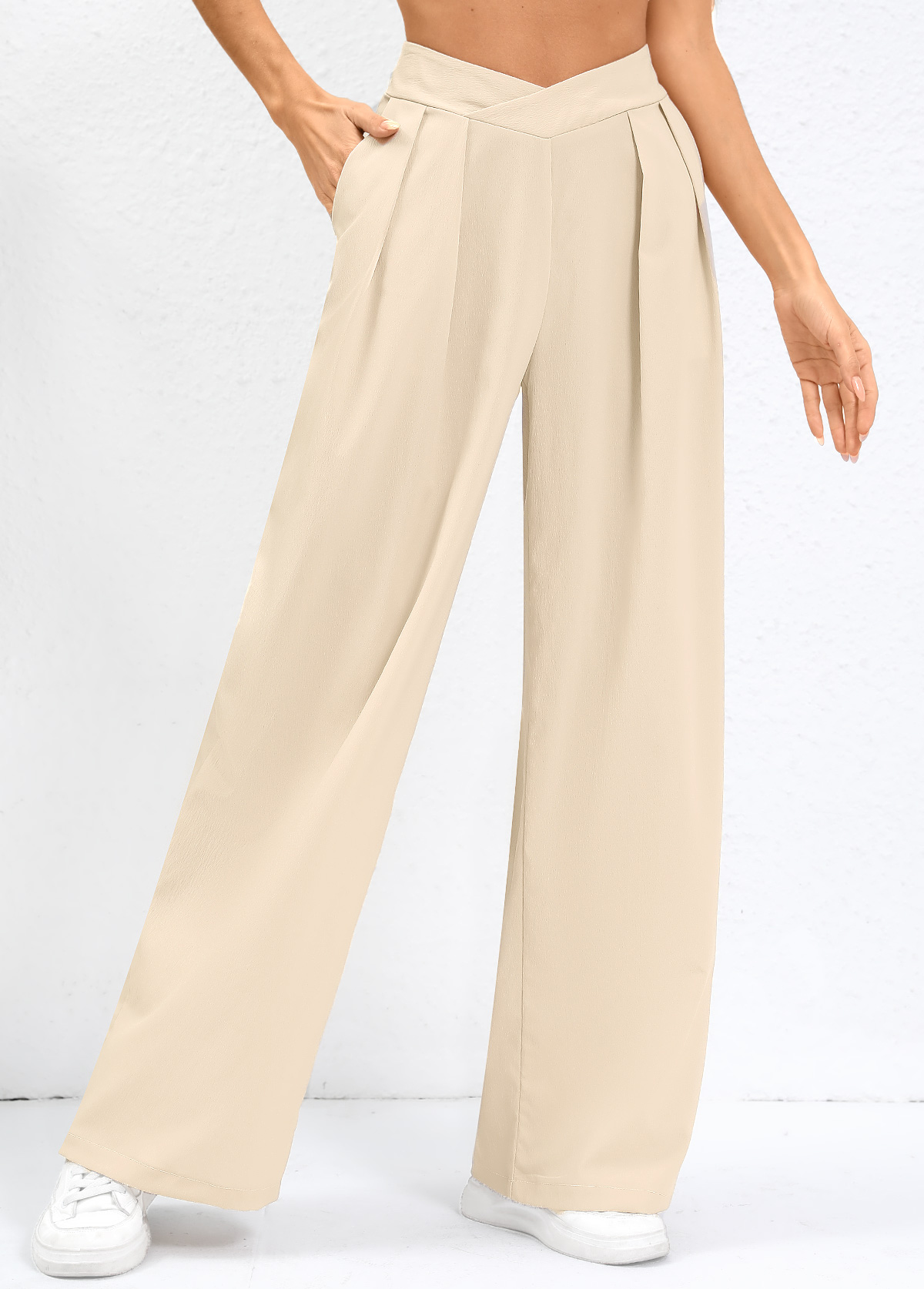 Light Camel Straight Leg Fly High Waisted Pants