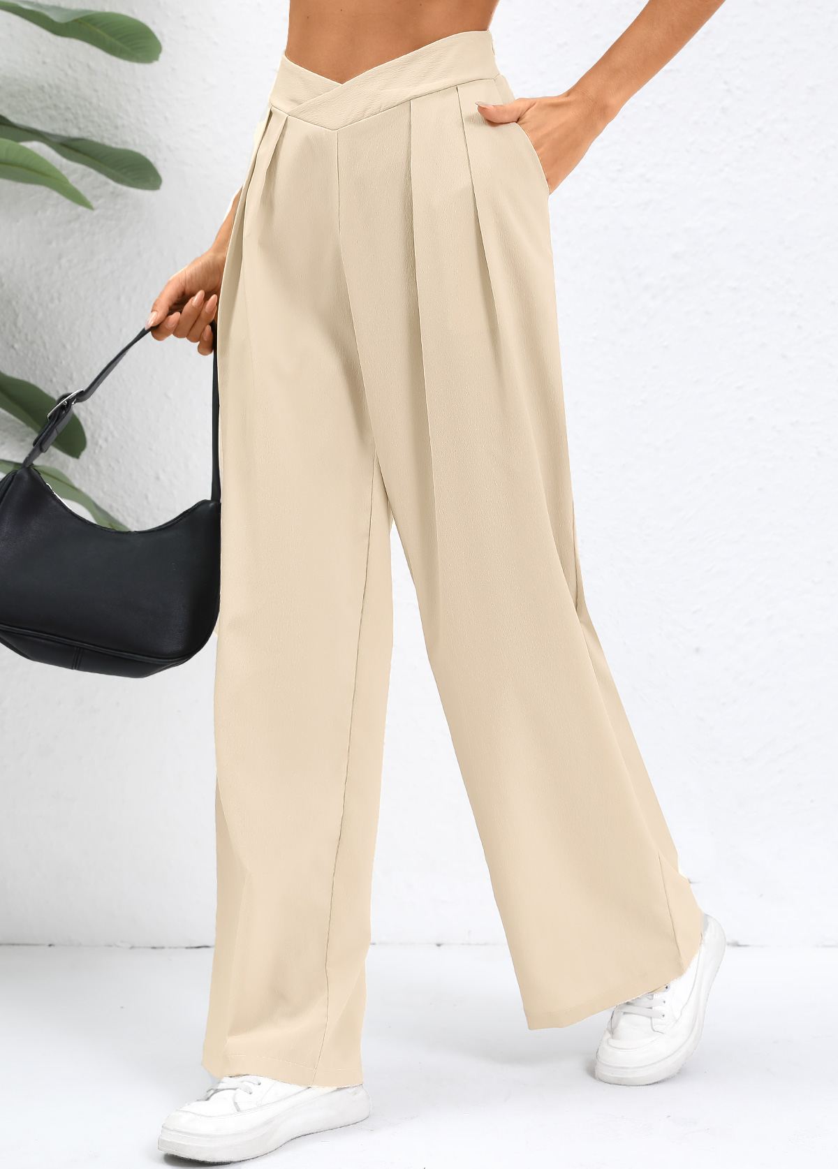 Light Camel Straight Leg Fly High Waisted Pants