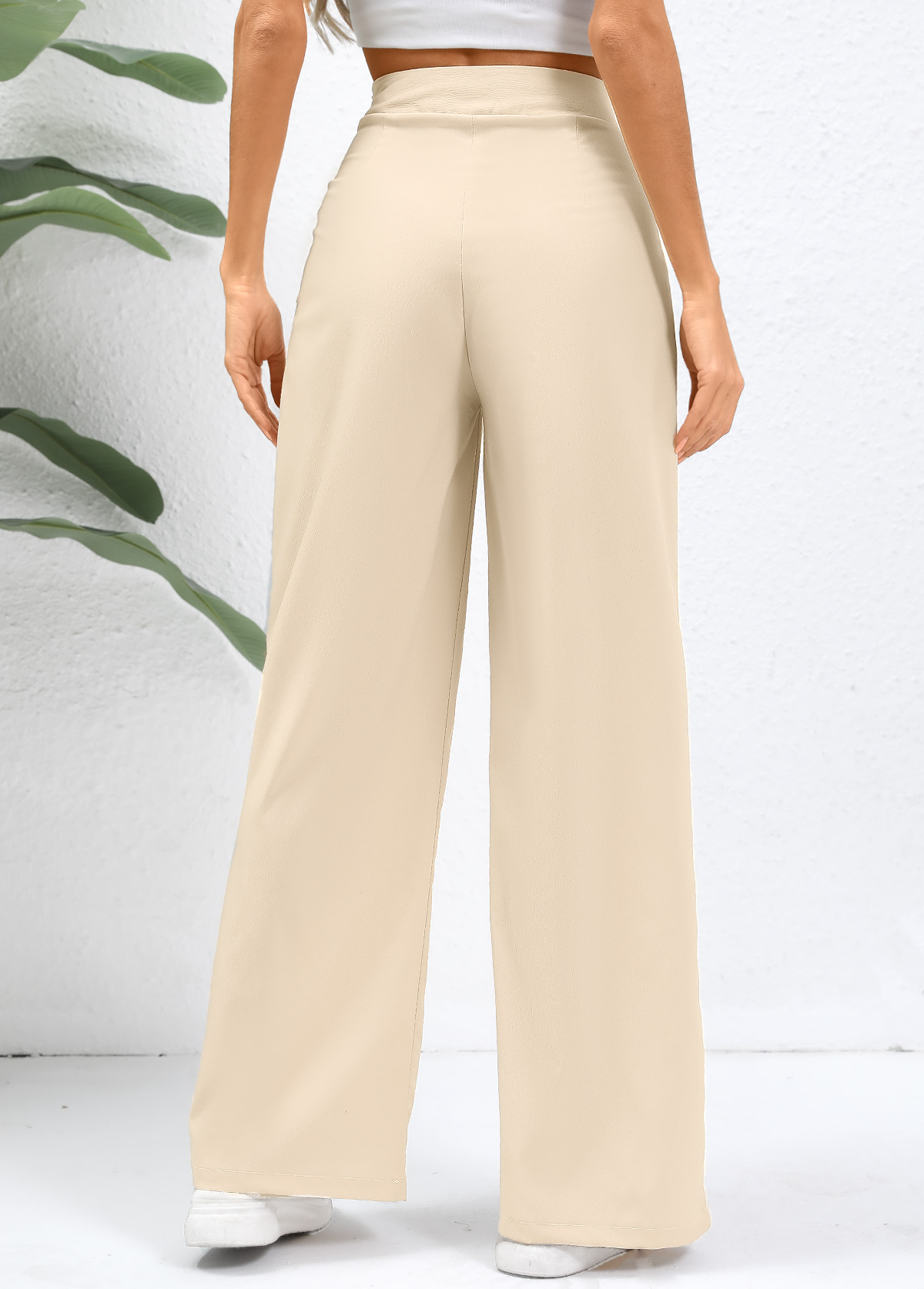 Light Camel Straight Leg Fly High Waisted Pants