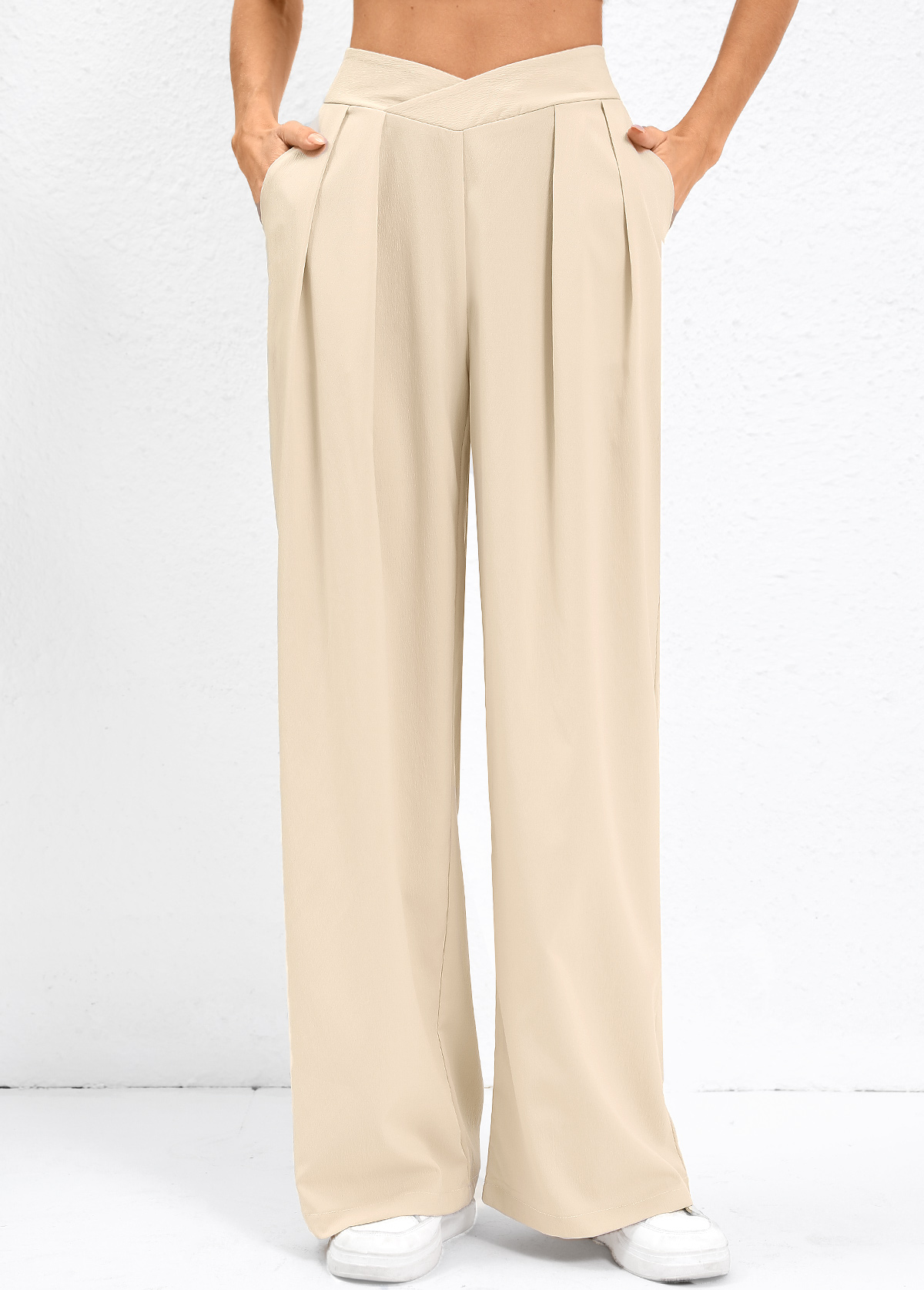 Light Camel Straight Leg Fly High Waisted Pants