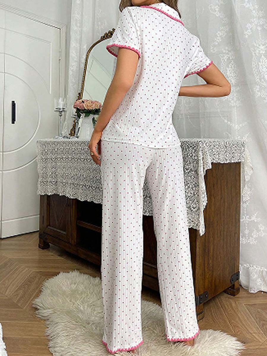 White loungewear,Heart loungewear,Heart Print White Short Sleeve Lounge Top and Pants