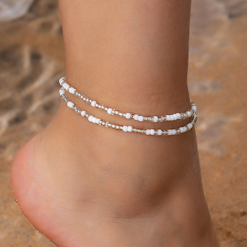 ensemble de bracelets de cheville bohème en perles blanches