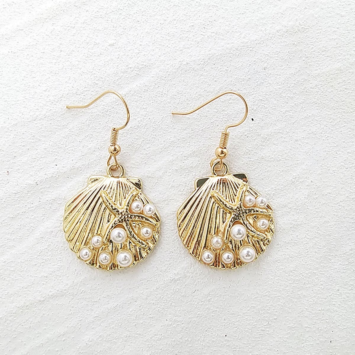 Golden jewelry,Animal Print jewelry,Shell Golden Alloy Starfish Pearl Earrings