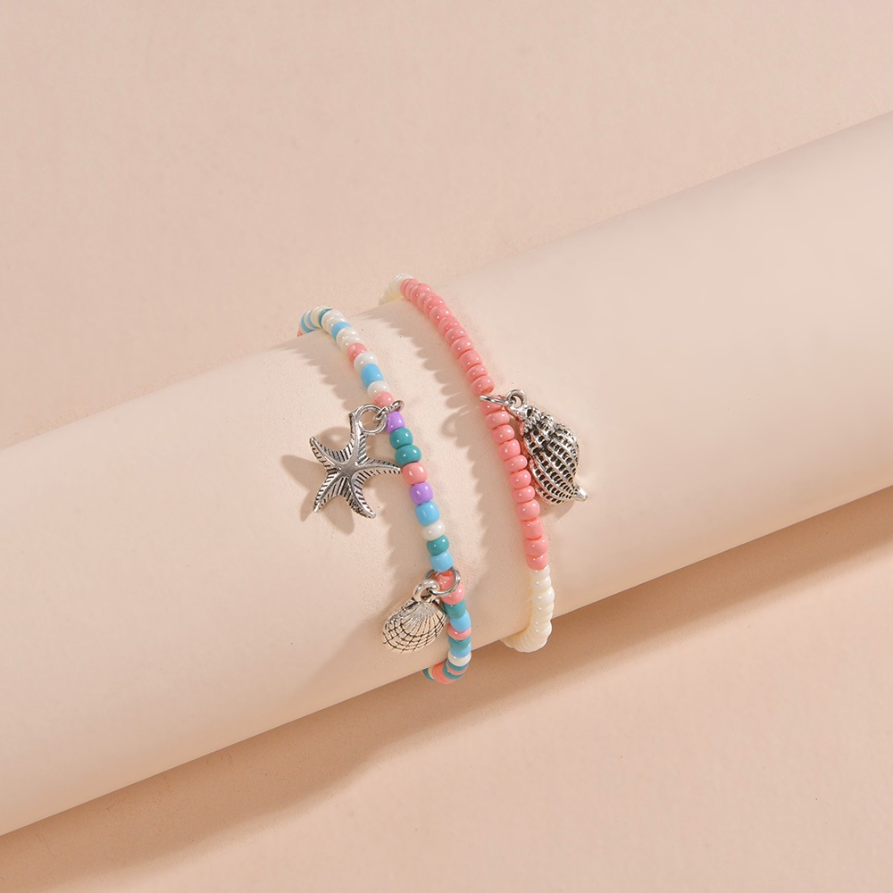 ensemble de bracelets de cheville en perles de coquillage et d'étoile de mer rose poudré