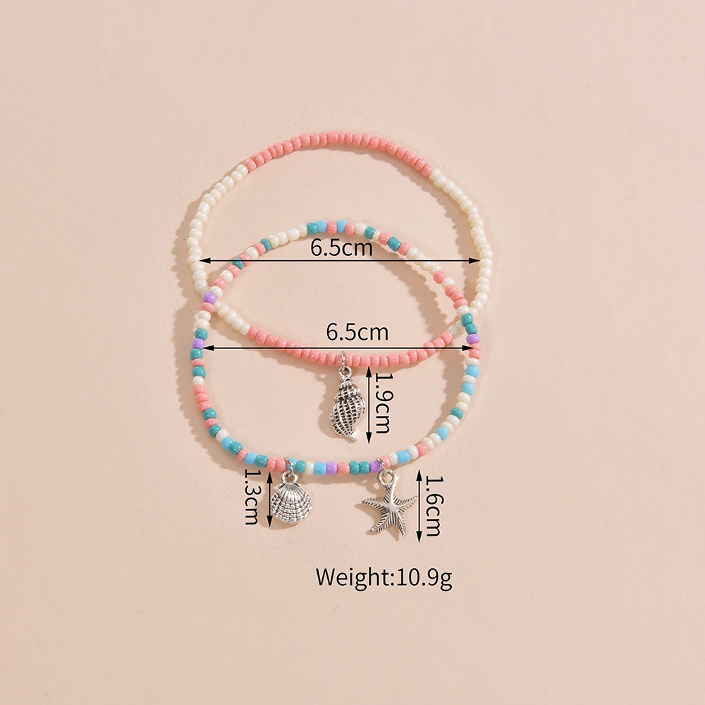 ensemble de bracelets de cheville en perles de coquillage et d'étoile de mer rose poudré