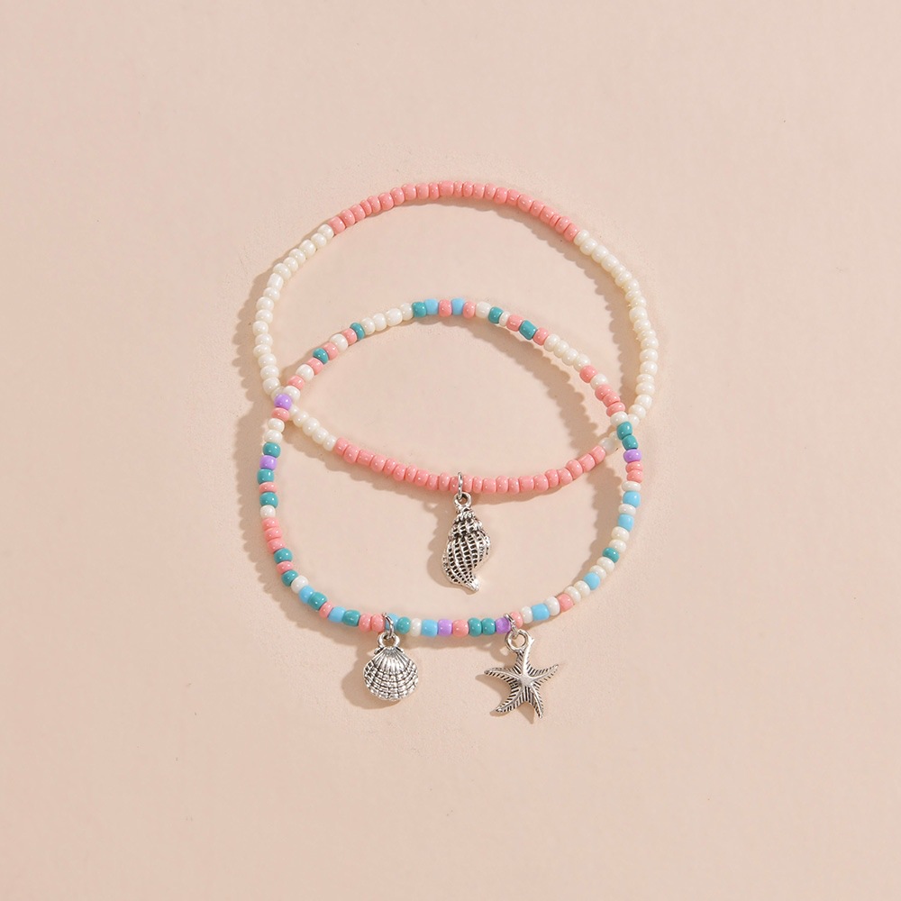 ensemble de bracelets de cheville en perles de coquillage et d'étoile de mer rose poudré