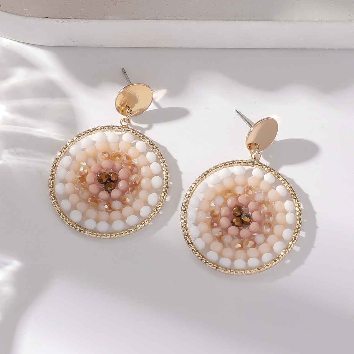 Golden jewelry,Round Geometric Golden Seed Beads Earrings