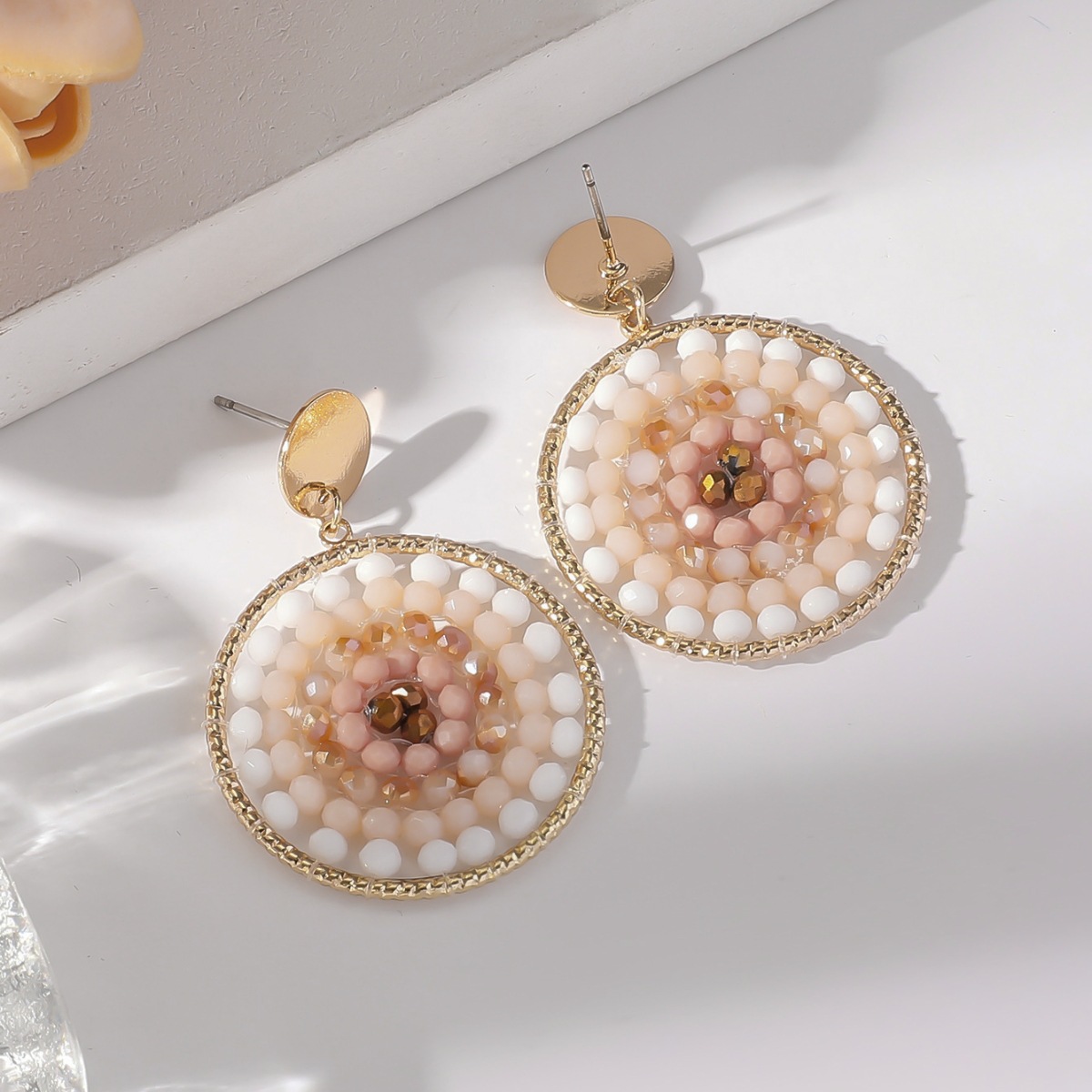 Golden jewelry,Round Geometric Golden Seed Beads Earrings