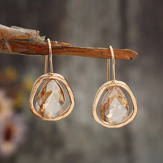 Golden jewelry,Geometric jewelry,Golden Alloy Teardrop Design Geometric Earrings