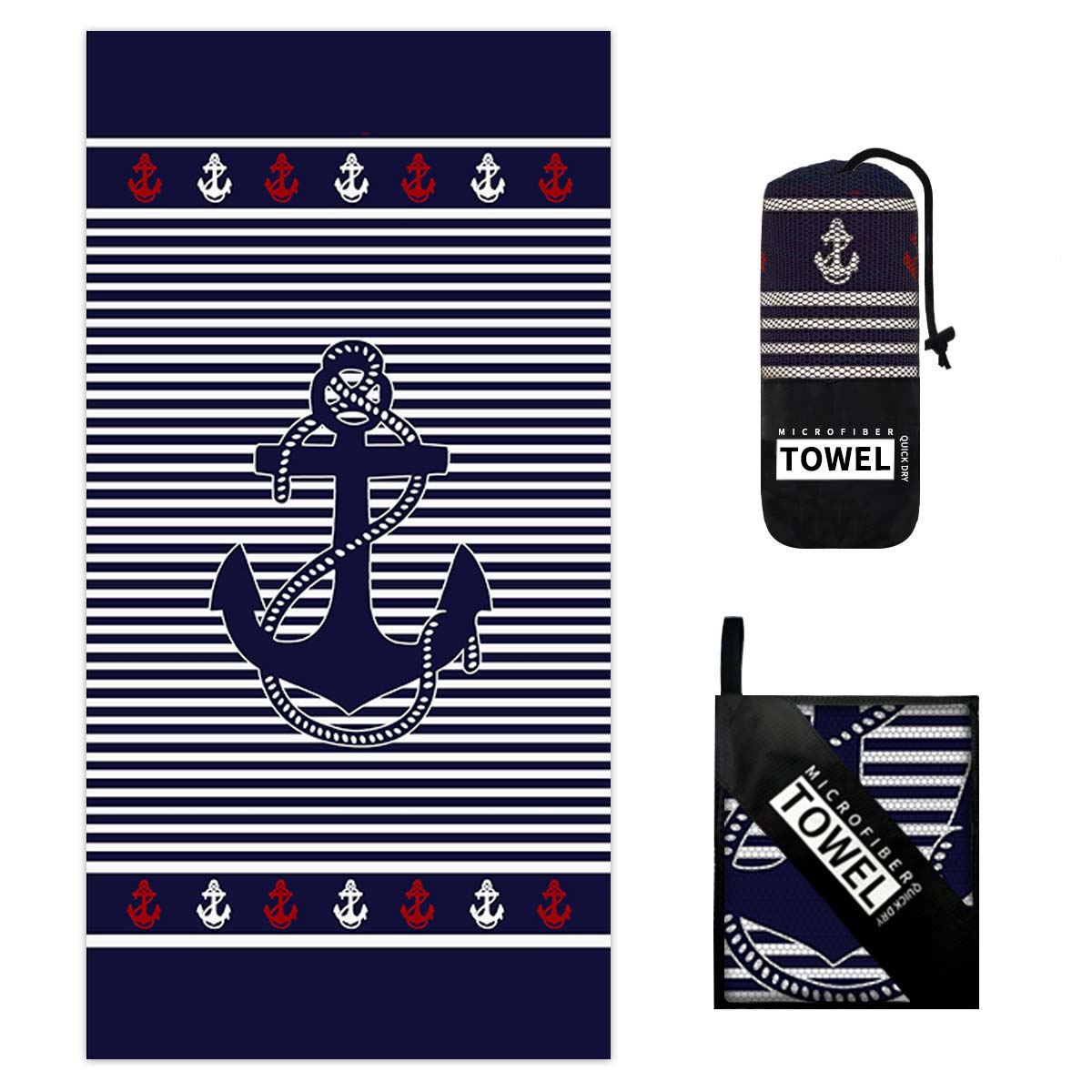 Navy Striped Geometric Absorbent Beach Blanket