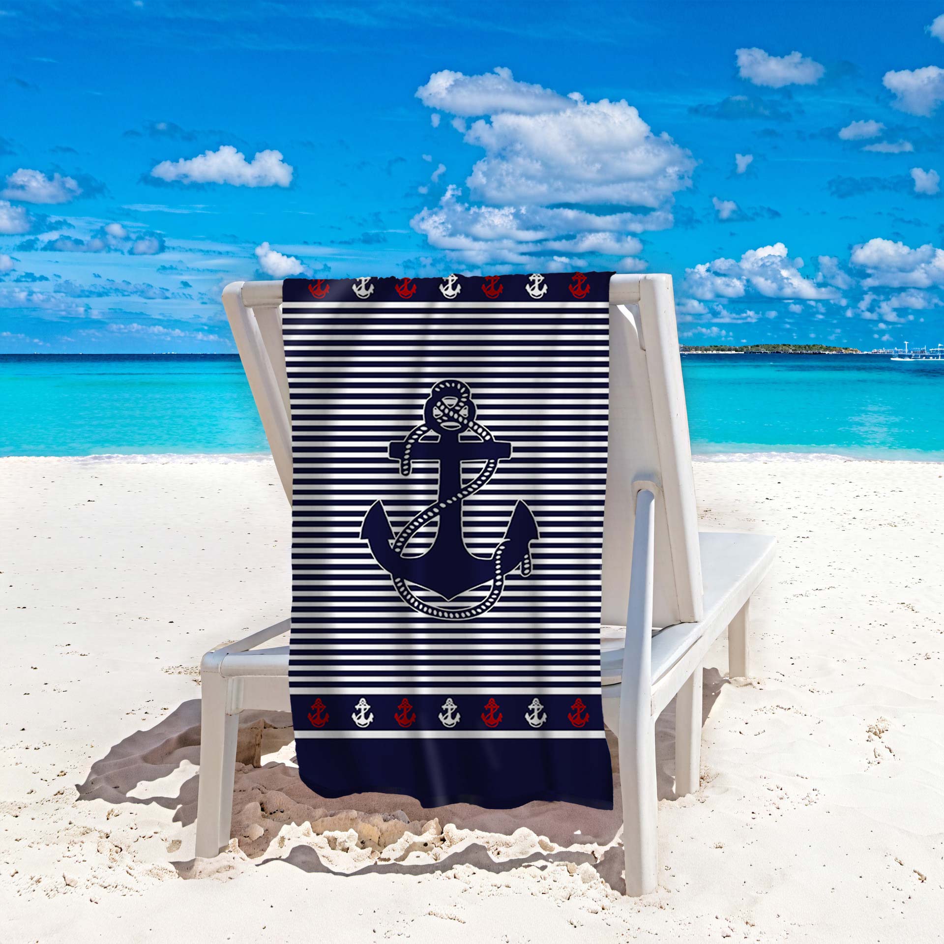 Navy Striped Geometric Absorbent Beach Blanket