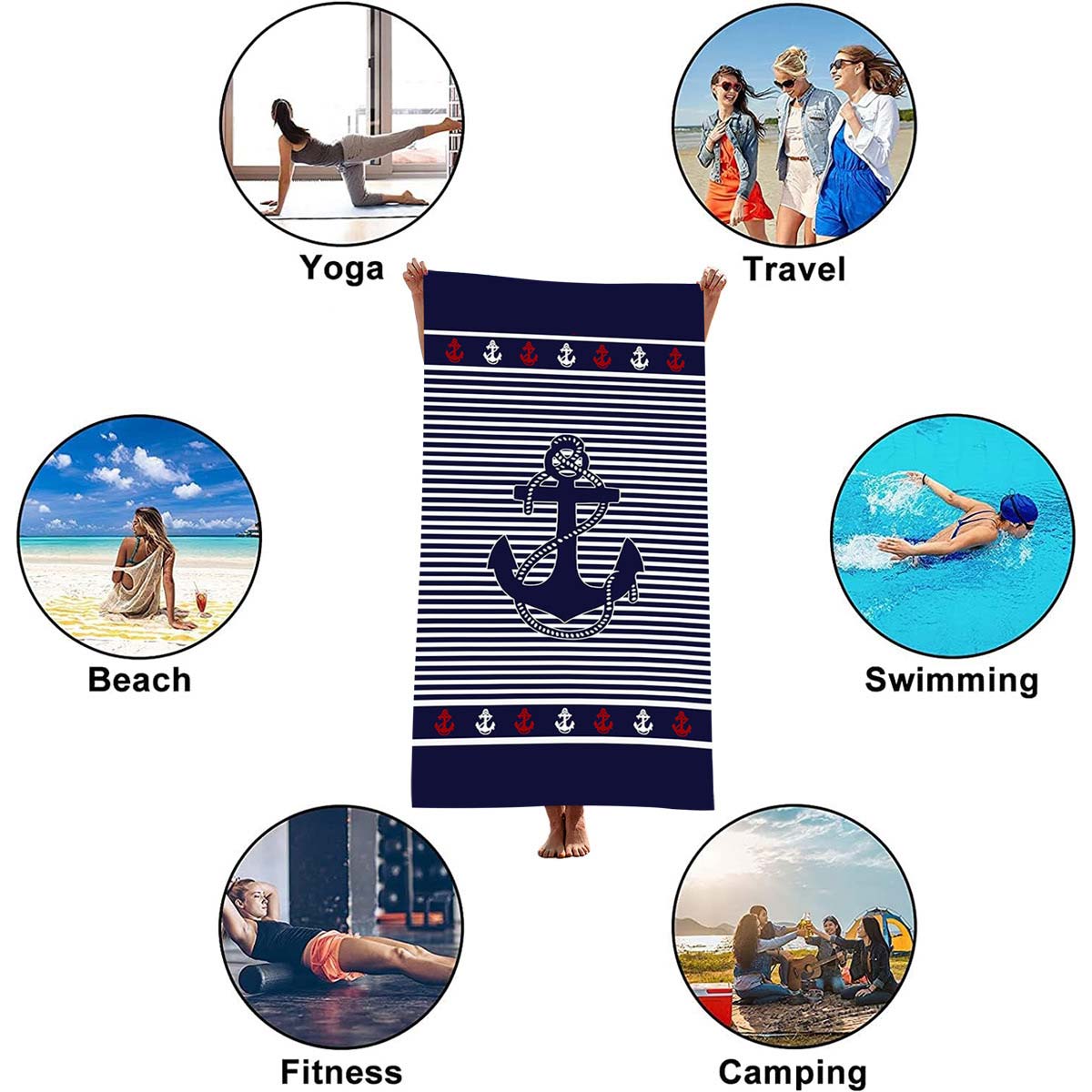 Navy Striped Geometric Absorbent Beach Blanket