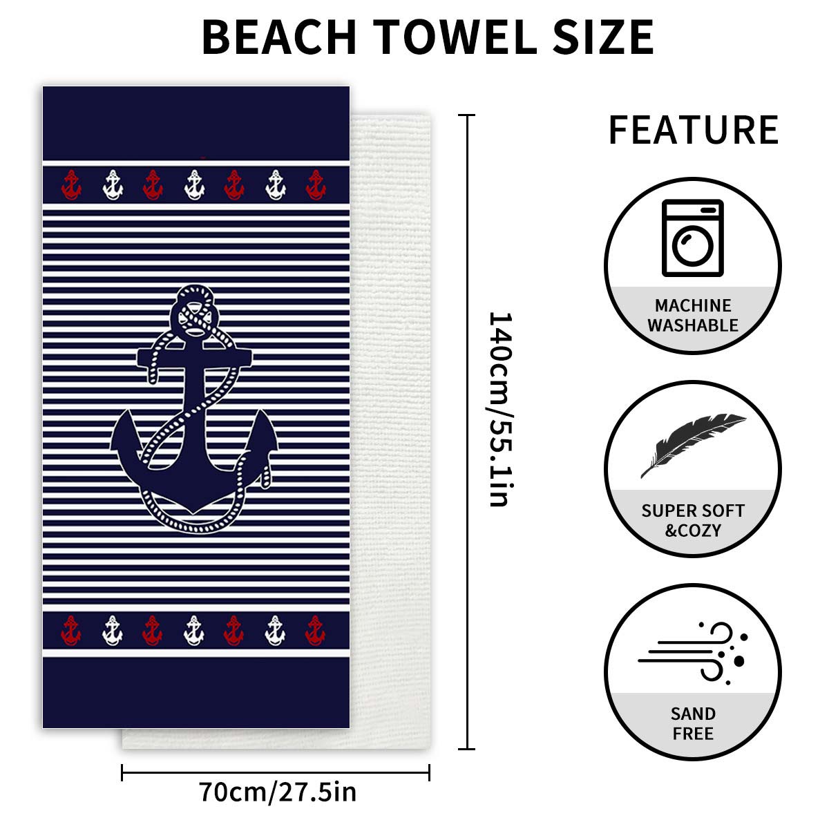 Navy Striped Geometric Absorbent Beach Blanket