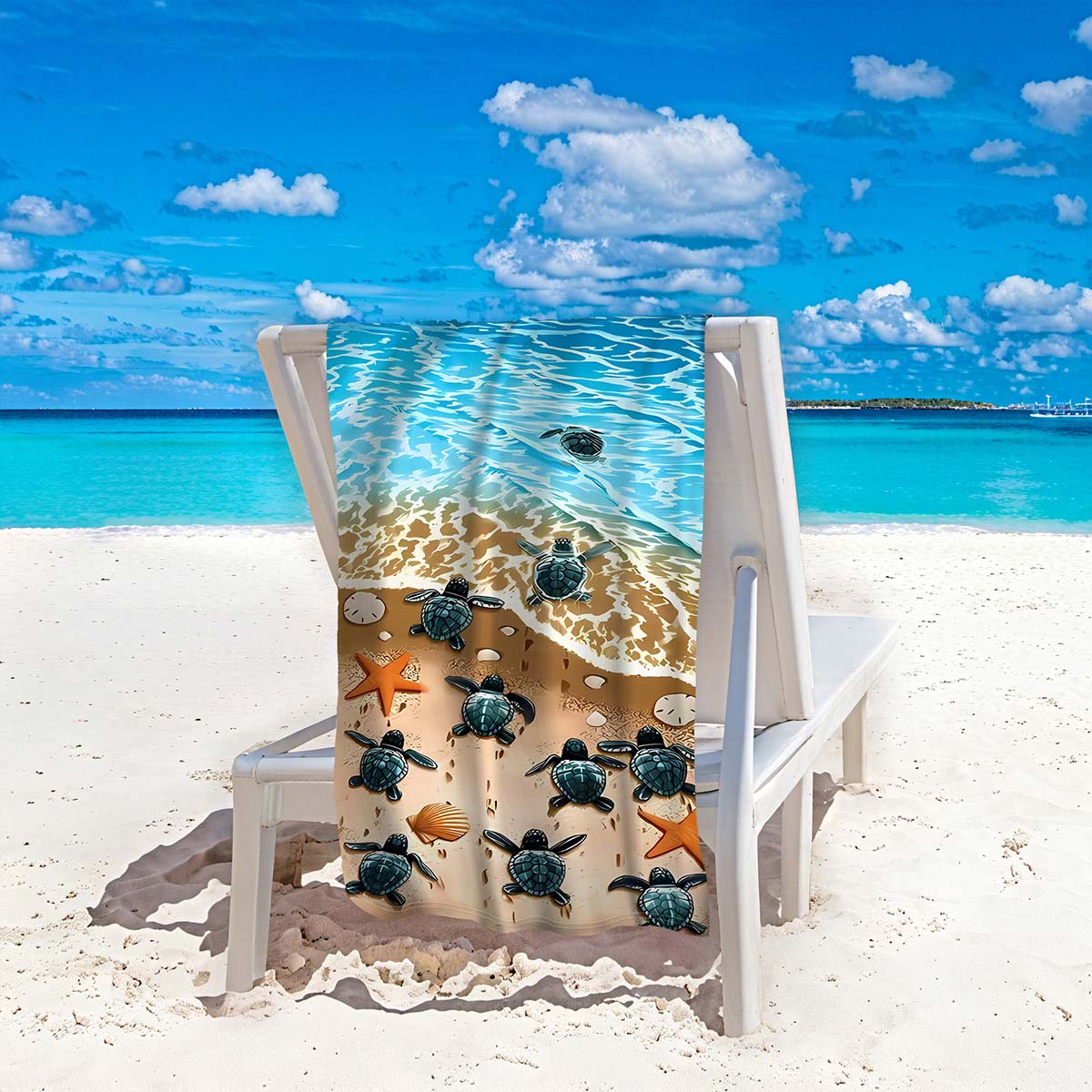 Marine Life Print Sky Blue Absorbent Beach Blanket