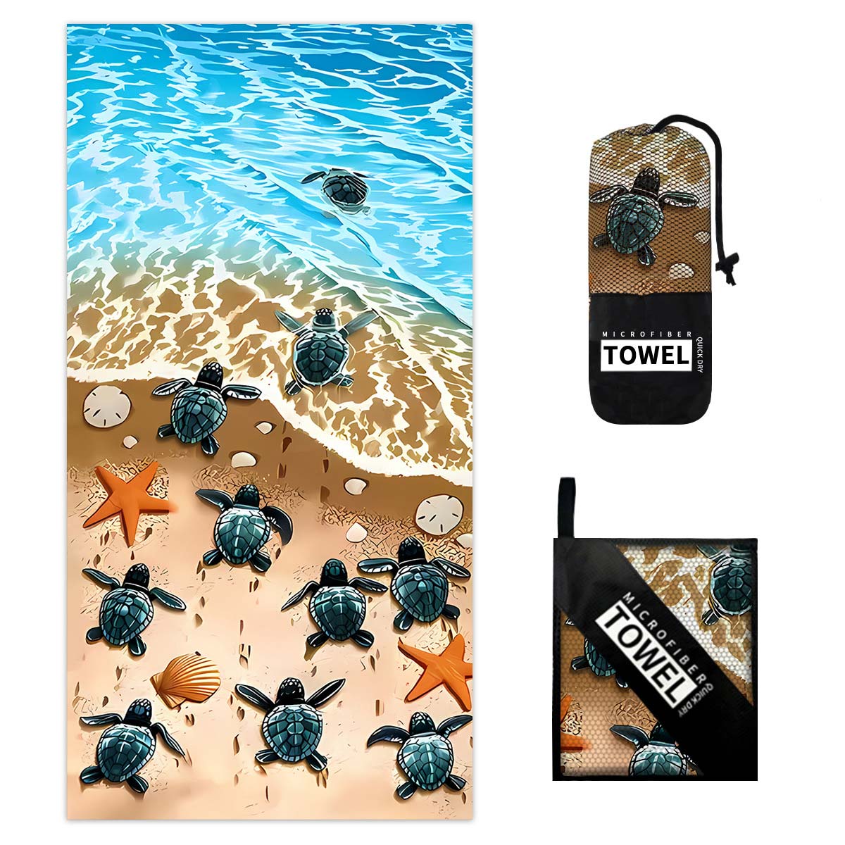 Marine Life Print Sky Blue Absorbent Beach Blanket