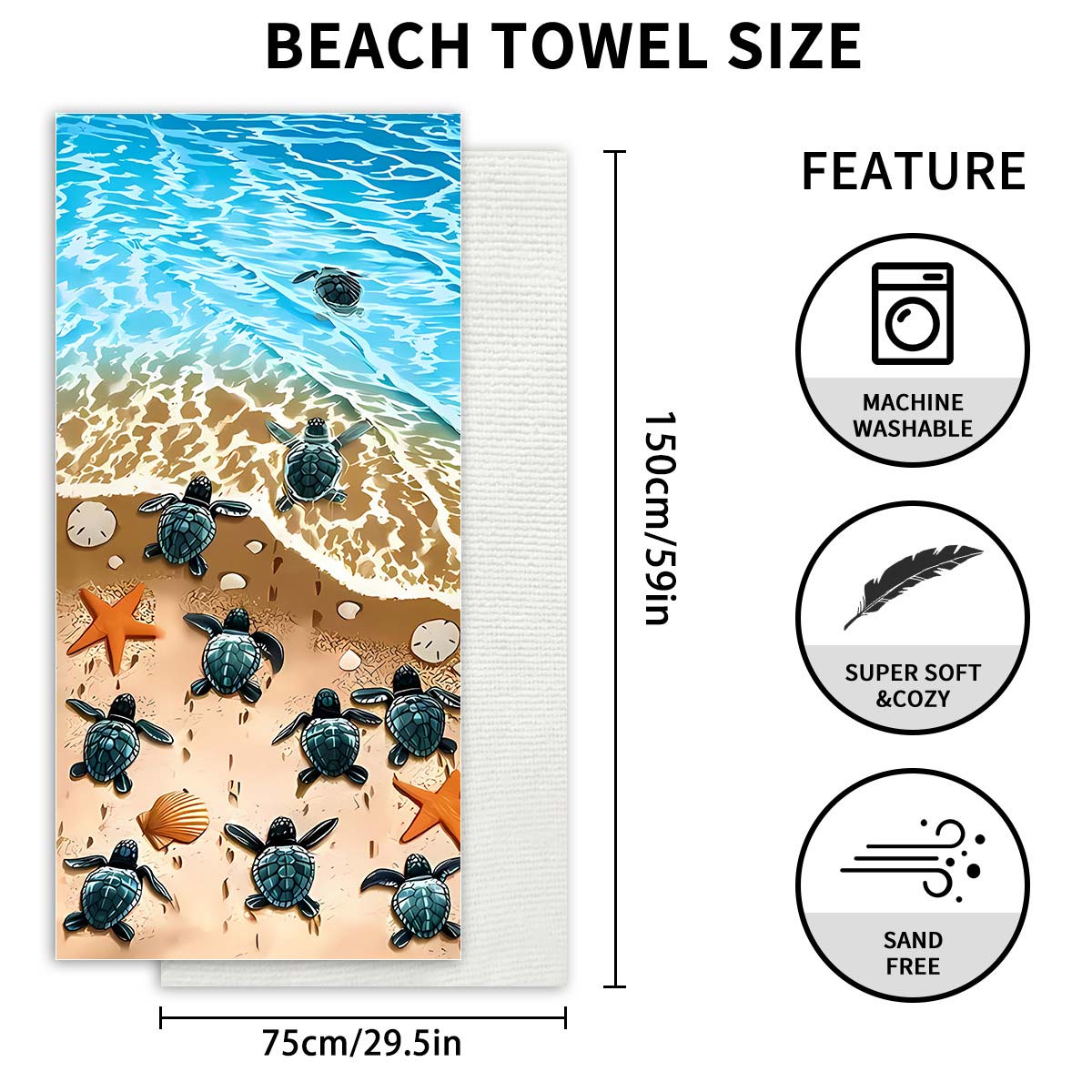 Marine Life Print Sky Blue Absorbent Beach Blanket