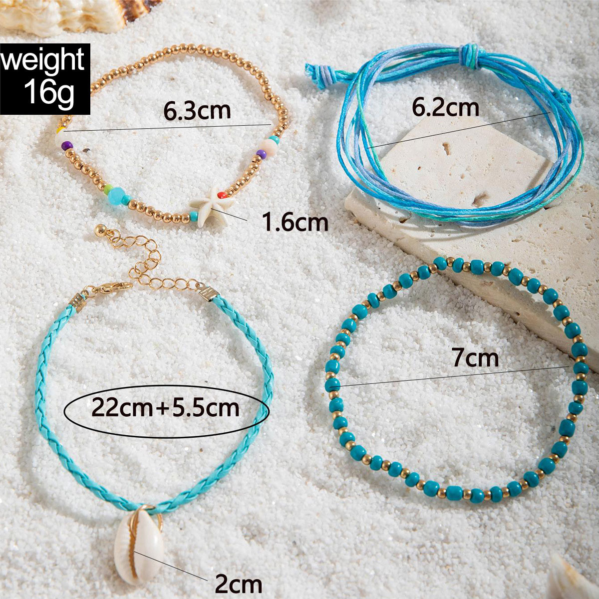 Shell Neon Blue Polyresin Starfish Anklet Set