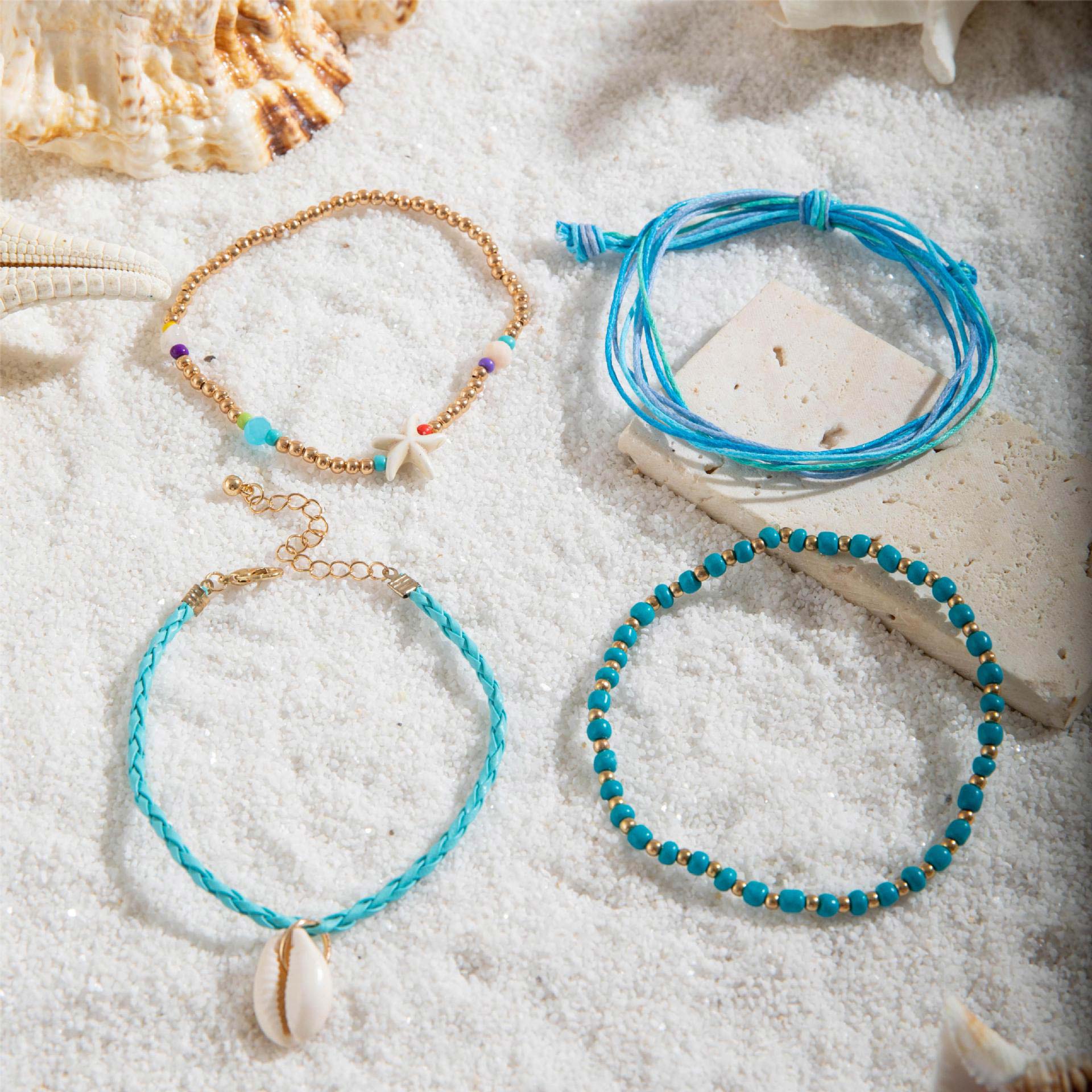 Shell Neon Blue Polyresin Starfish Anklet Set