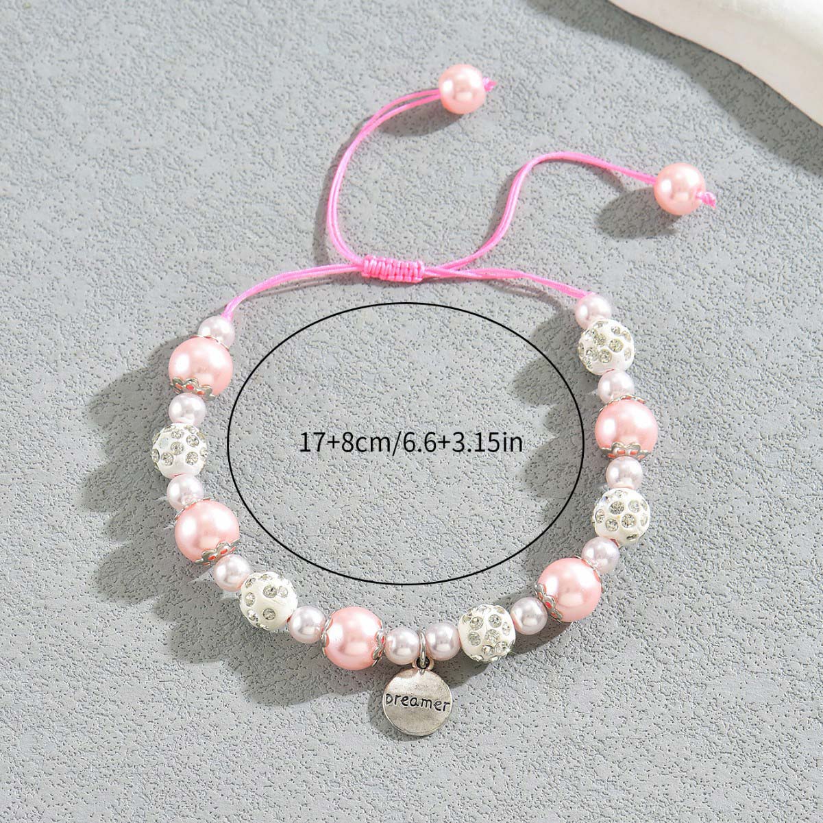 Round Light Pink Pearl Letter Bracelet