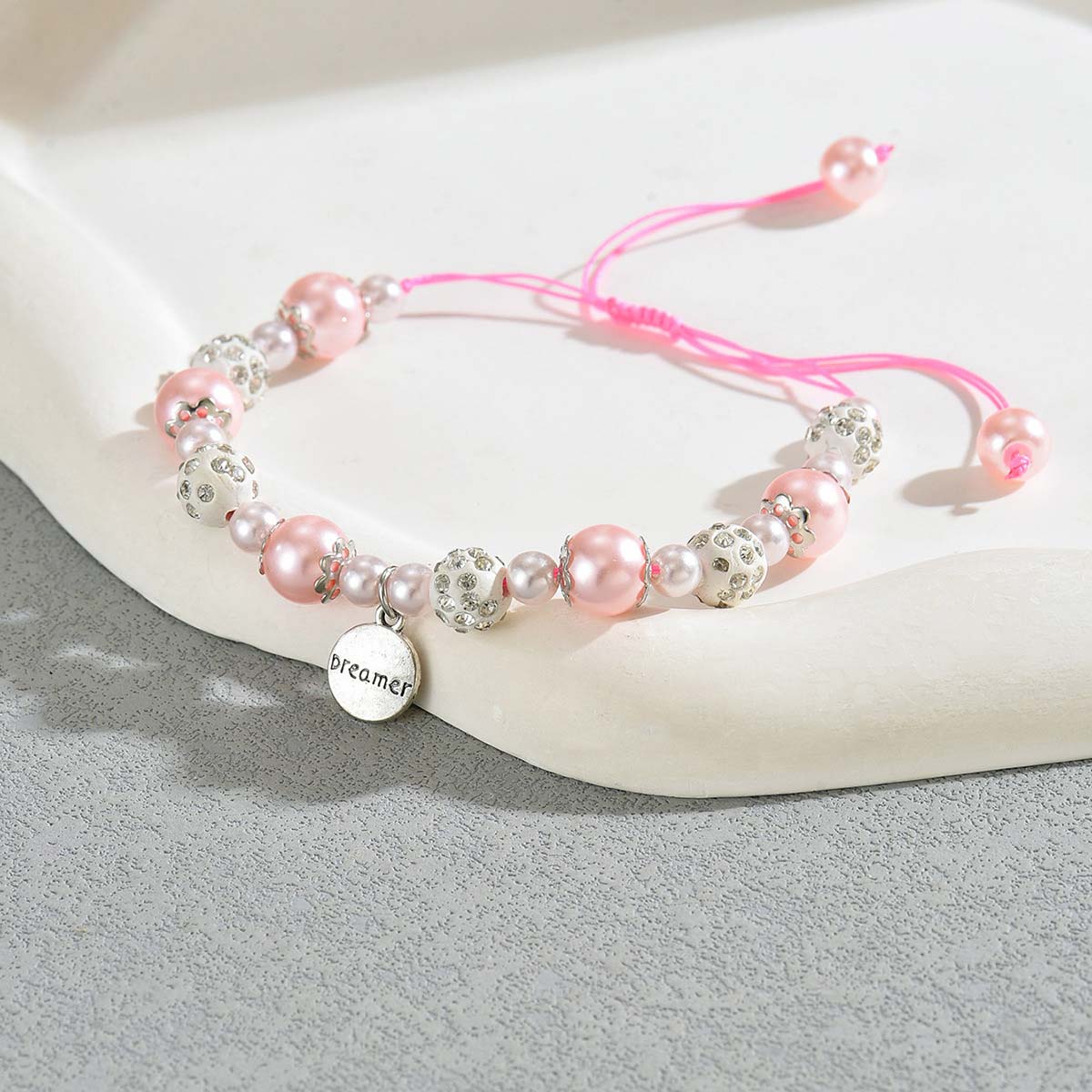Round Light Pink Pearl Letter Bracelet