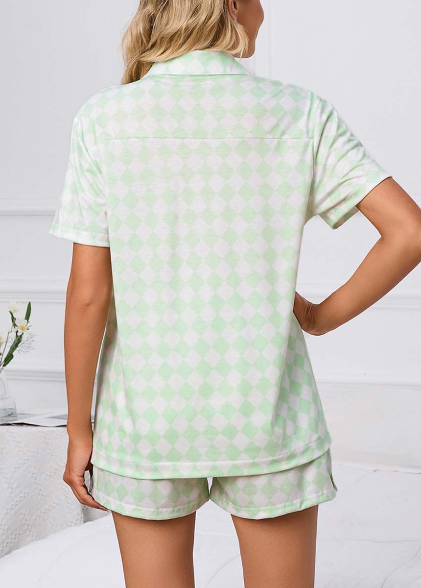 Light Green loungewear,Plaid loungewear,Geometric loungewear,Argyle Print Light Green Lounge Top and Shorts