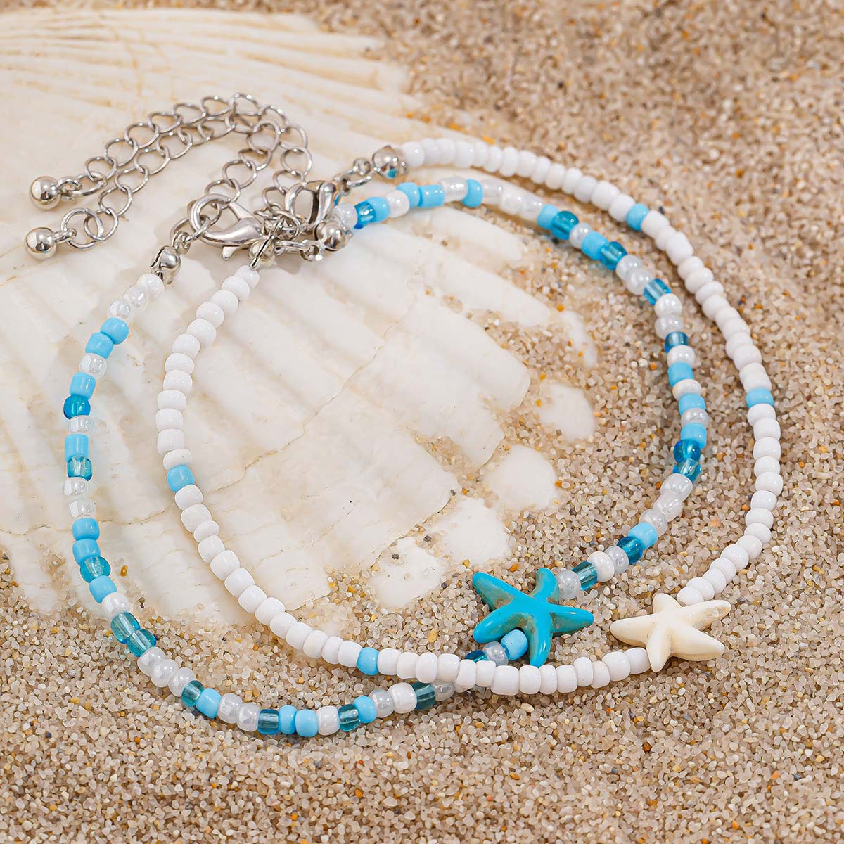 Mint Green Beaded Polyresin Anklet Set
