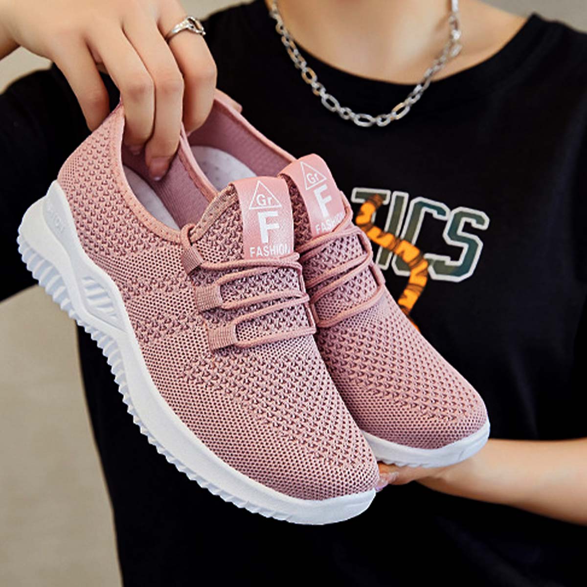 Knit Detail Pink Falt Round Toe