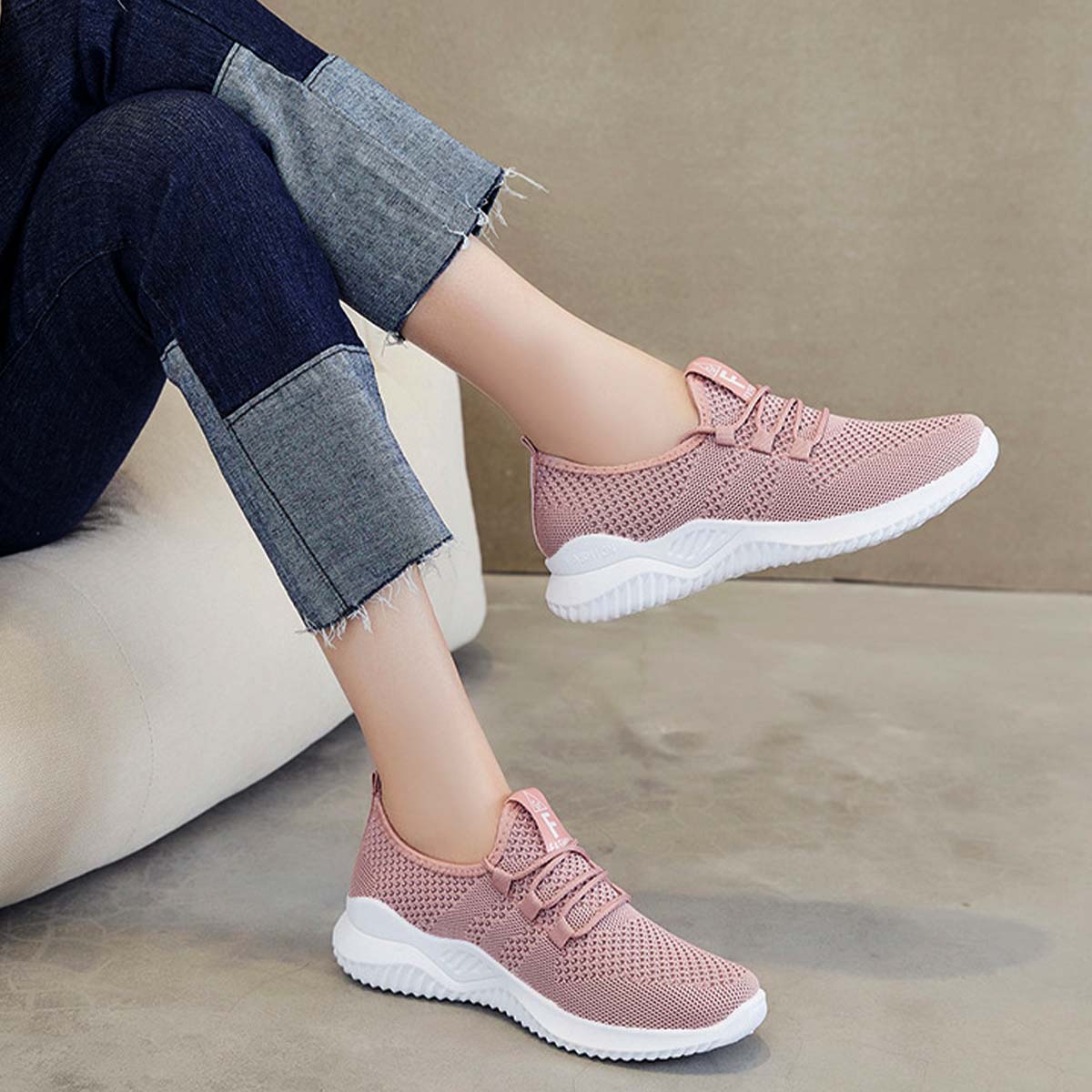 Knit Detail Pink Falt Round Toe