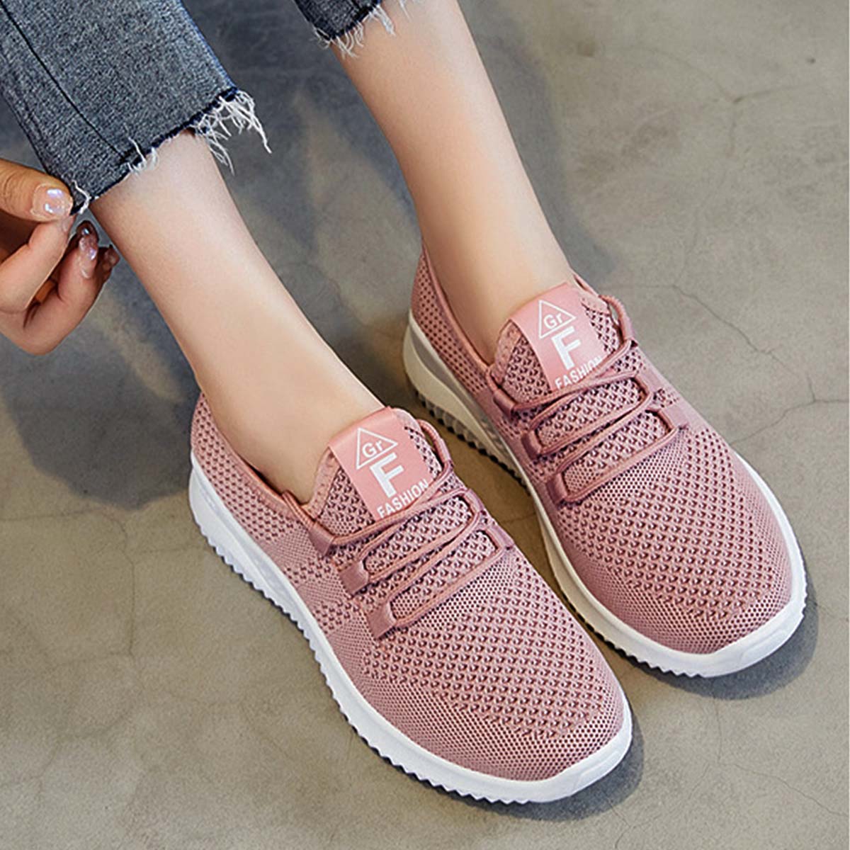 Knit Detail Pink Falt Round Toe