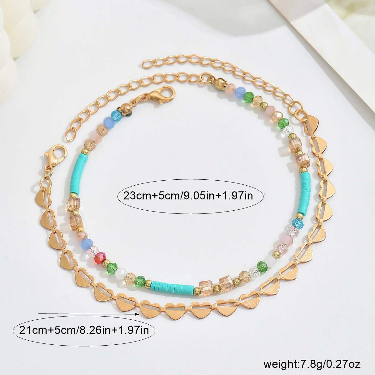 bracelets de cheville en alliage de couleur dorée avec détail en forme de cœur