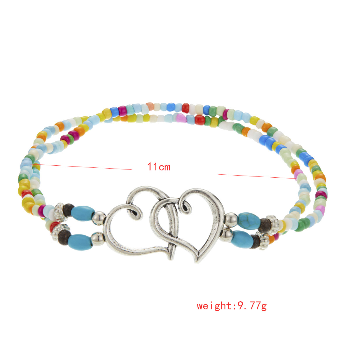 Multi Color jewelry,Heart jewelry,Heart Multi Color Alloy Beaded Anklet