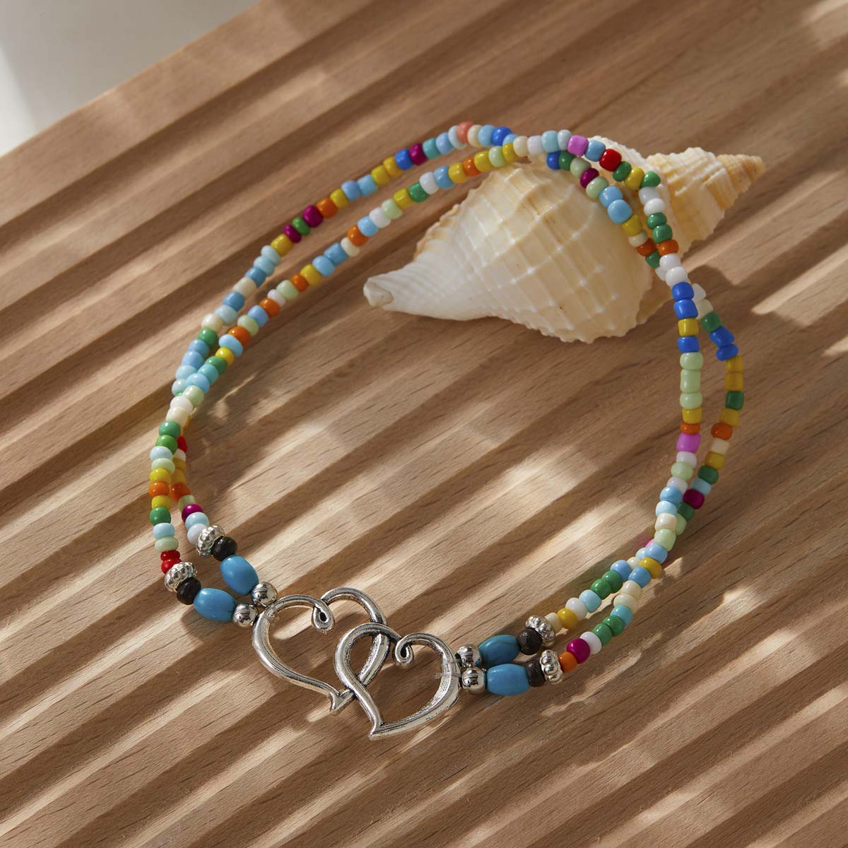 Multi Color jewelry,Heart jewelry,Heart Multi Color Alloy Beaded Anklet