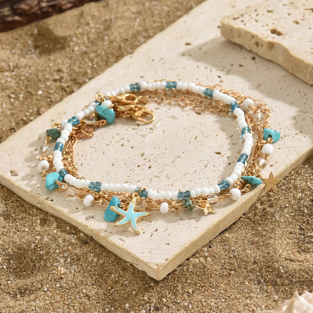Golden jewelry,Golden Color Alloy Detail Star Anklets