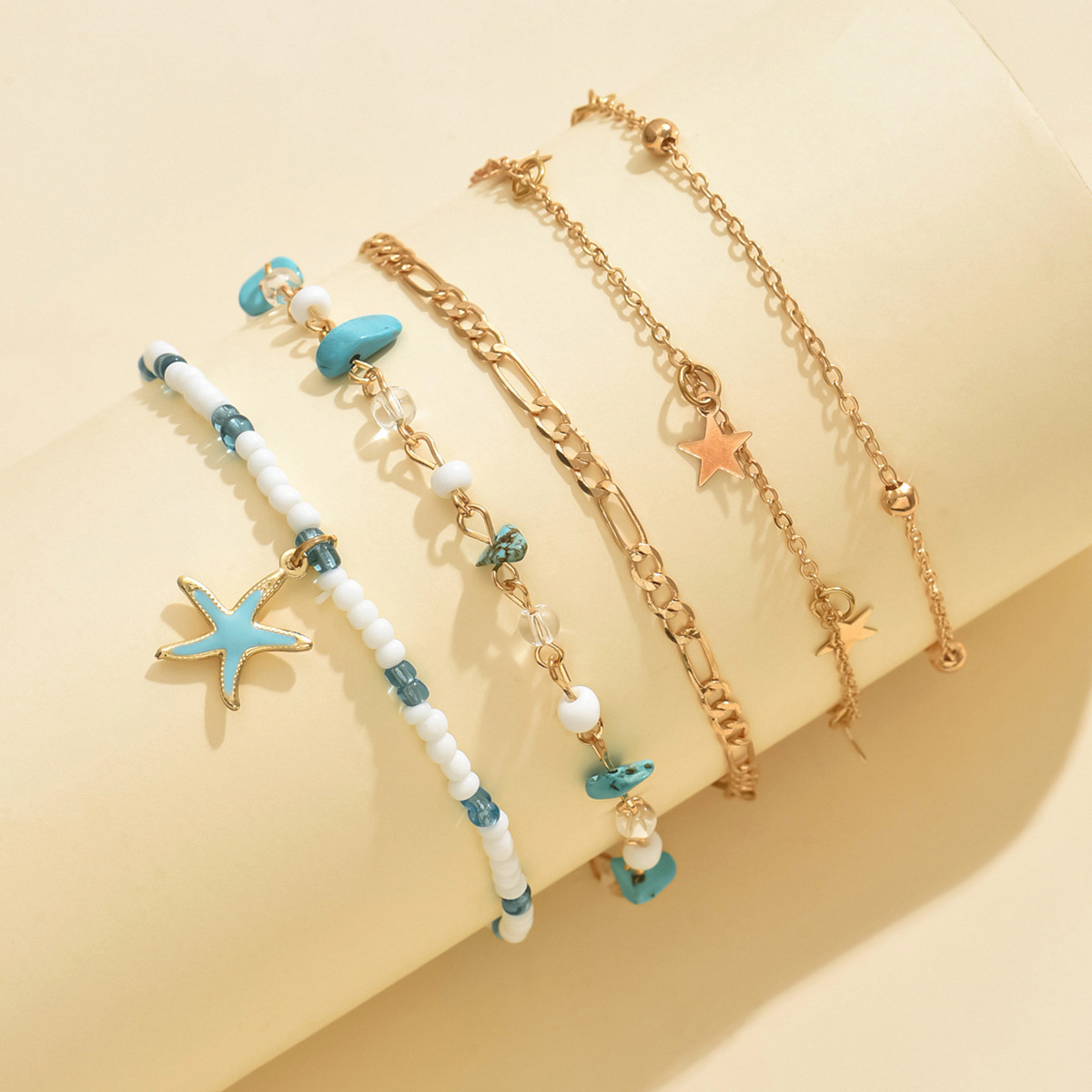 Golden jewelry,Golden Color Alloy Detail Star Anklets