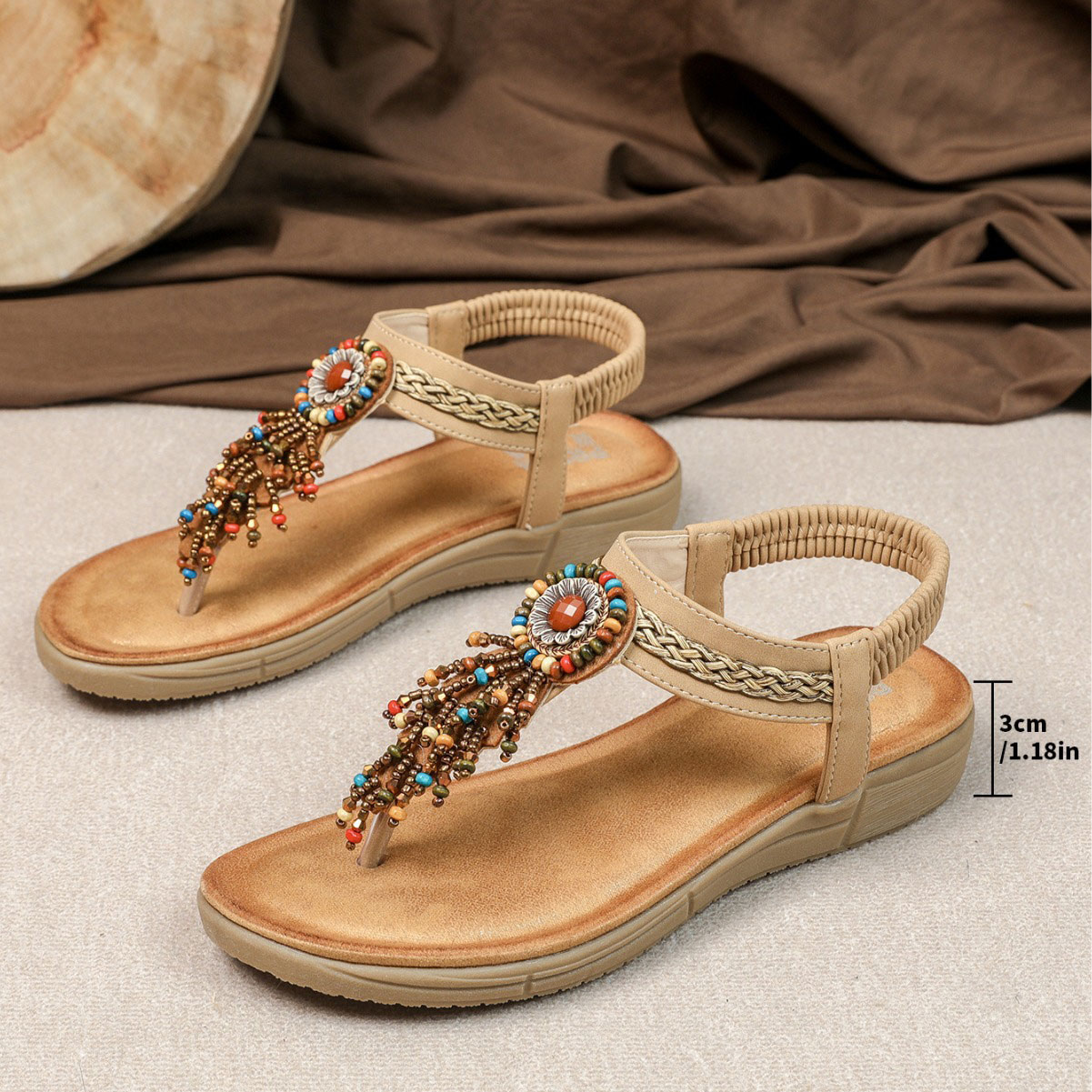 Dark Camel shoes,Tribal shoes,Tribal Print Dark Camel Falt Toe Post Sandals