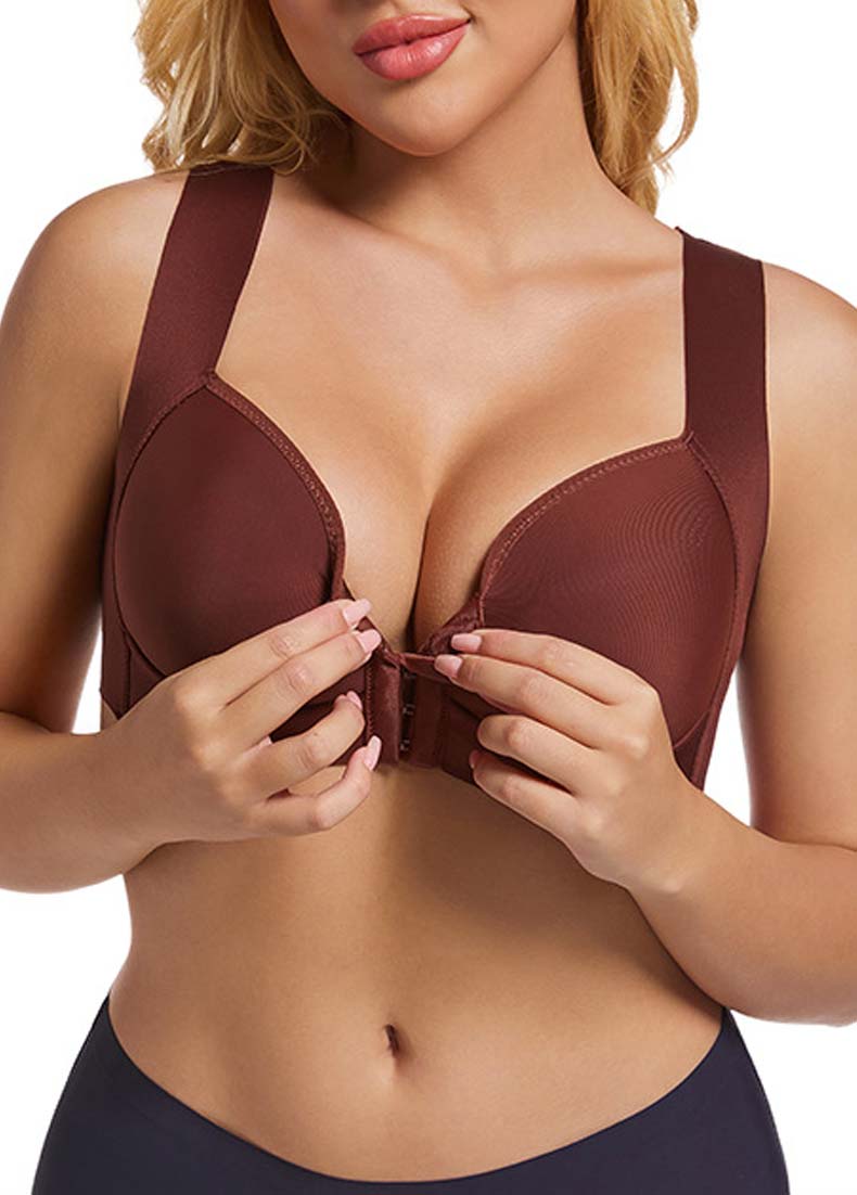 Dark Coffee intimates,Plain Color intimates,Dark Coffee V Neck Push-up Bra