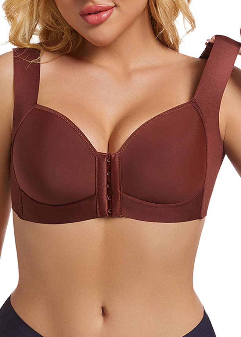 Dark Coffee intimates,Plain Color intimates,Dark Coffee V Neck Push-up Bra