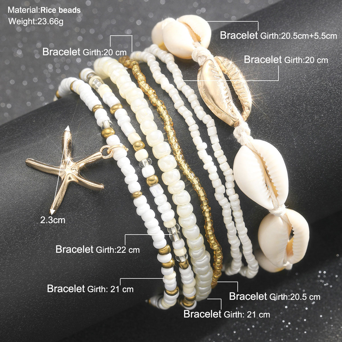 ensemble de bracelets de cheville en perles de rocaille et coquillages dorés
