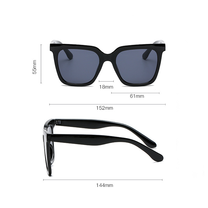 lunettes de soleil à détails carrés en plastique noir
