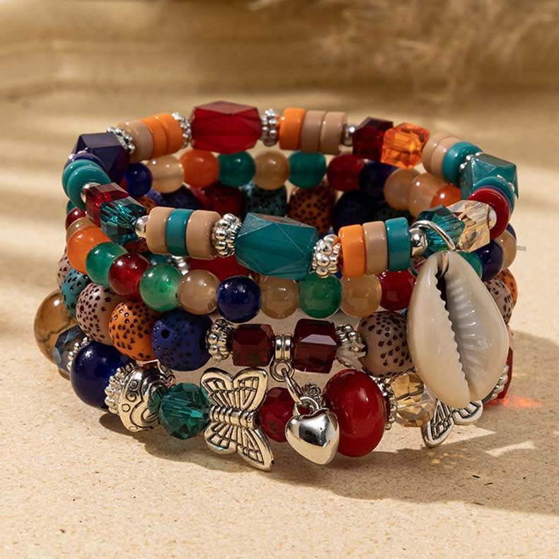 Multi Color jewelry,Geometric jewelry,Shell Multi Color Alloy Bracelet Set