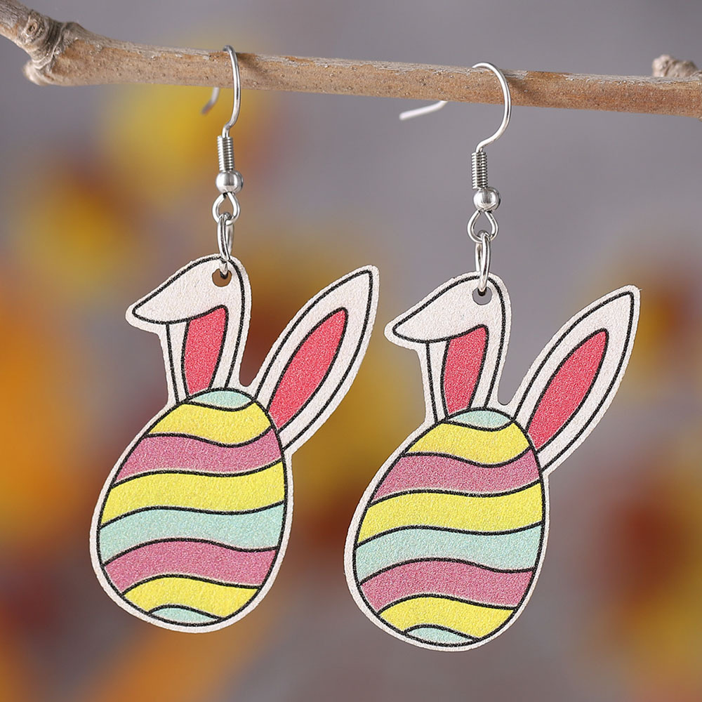 Multi Color jewelry,Animal Print jewelry,Multi Color Wood Design Rabbit Earrings