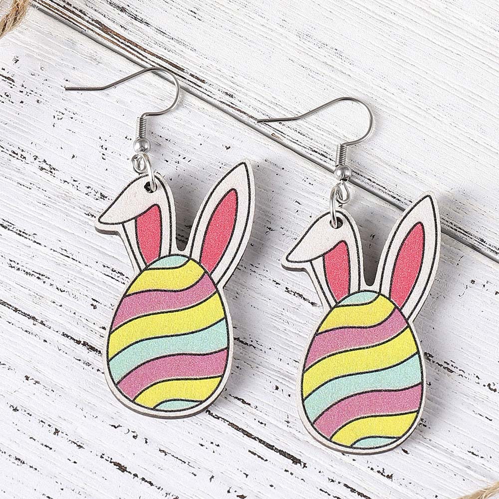 Multi Color jewelry,Animal Print jewelry,Multi Color Wood Design Rabbit Earrings
