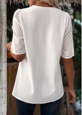 White tops,Plain Color tops,ROTITA Patchwork White V Neck Half Sleeve Blouse