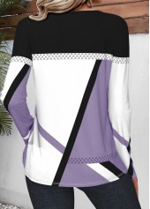 Light Purple plus size,White plus size,Geometric plus size,Striped plus size,ROTITA Plus Size Patchwork Light Purple Geometric Print T Shirt