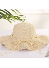 Beige accessories,Plain Color accessories,Bowknot Beads Detail Beige Visor Hat