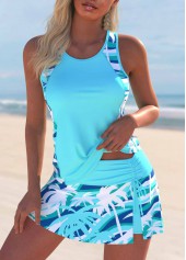 ensemble de tankini à imprimé de plantes tropicales cyan à découpes rotita